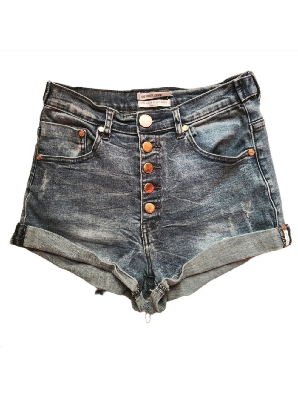 One Teaspoon Harlets High Rise Denim Cutoff Jean Shorts Button Fly Medium 28